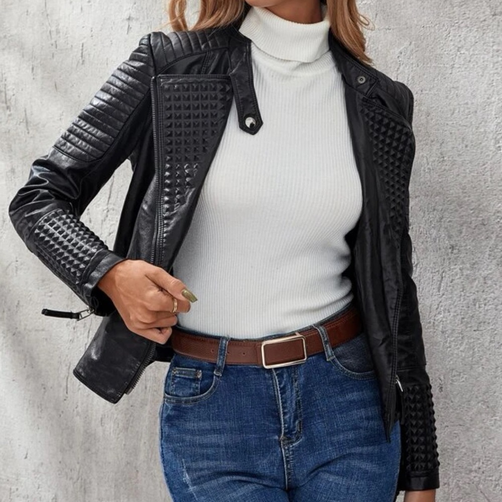 Black Studded Leather Jacket - image 3